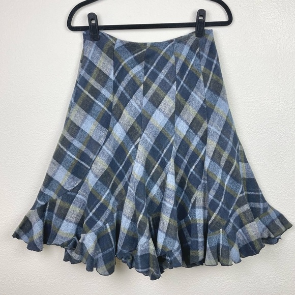 VTG Women's 100% Wool Tulip Hem Plaid Midi Skirt Blue Green Doy.C. By Camellia M - Picture 1 of 16